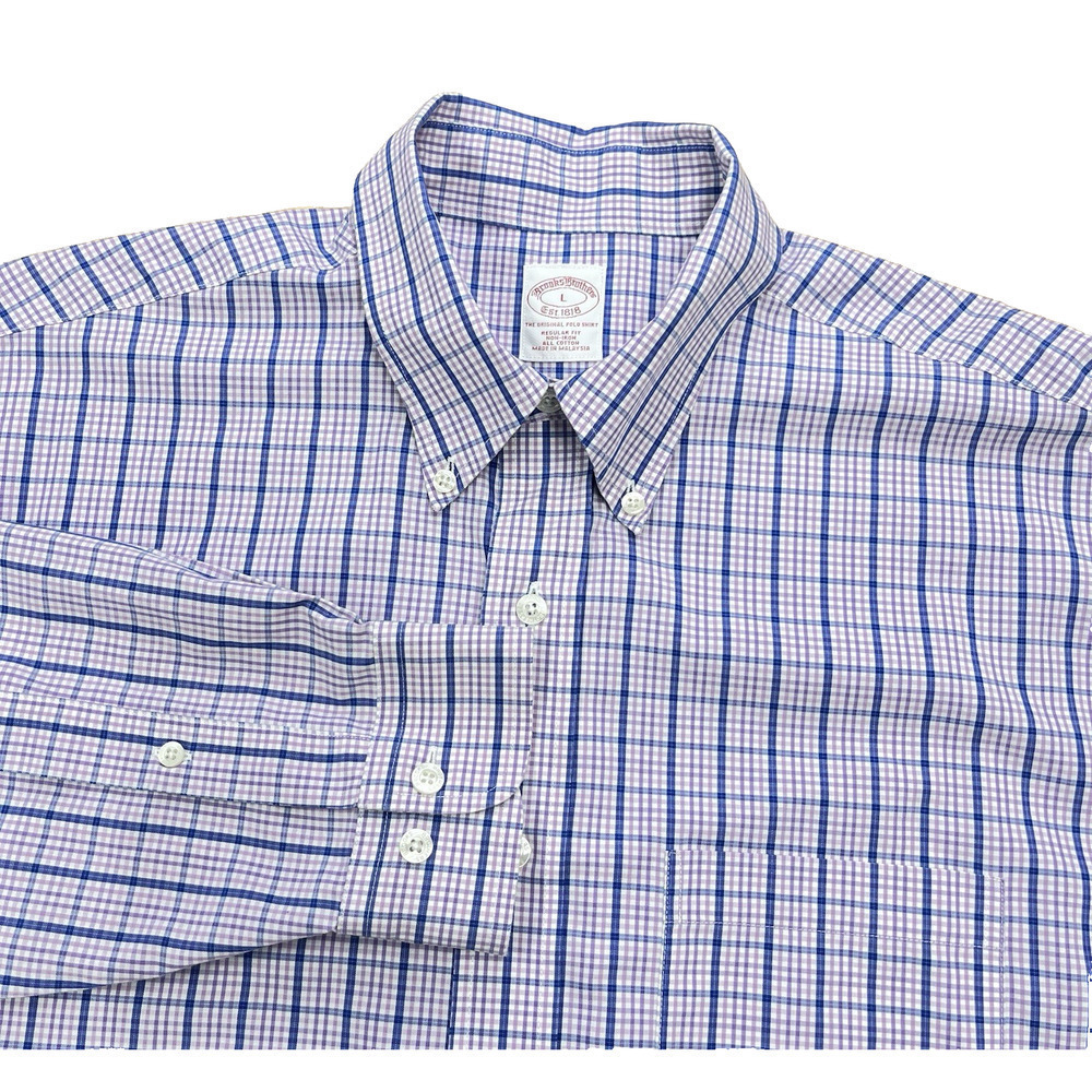Brooks Brothers The Original Polo Shirt Non Iron Purple Pink Plaid Size Large - Picture 1 of 13